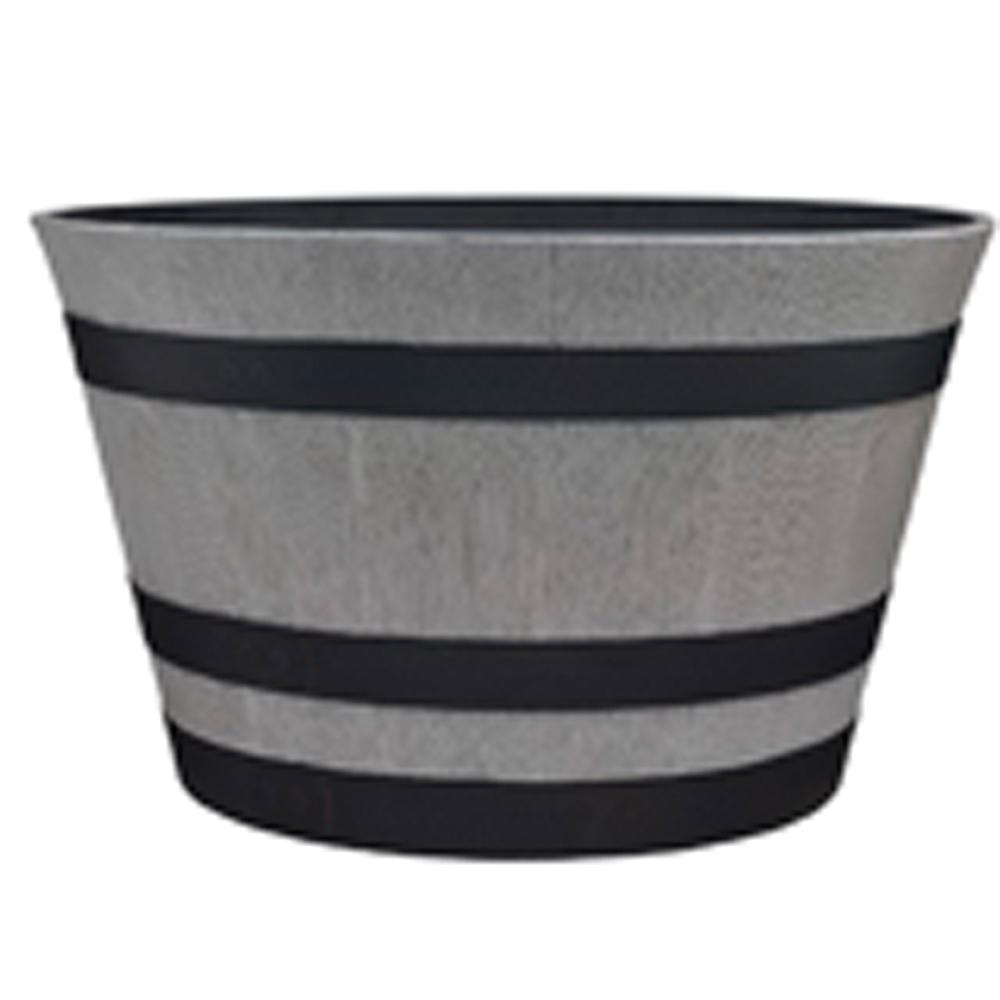 HDR-055488 Whiskey Barrel Planter, 22.24 in Dia, Round, Resin, Birchwood Gray