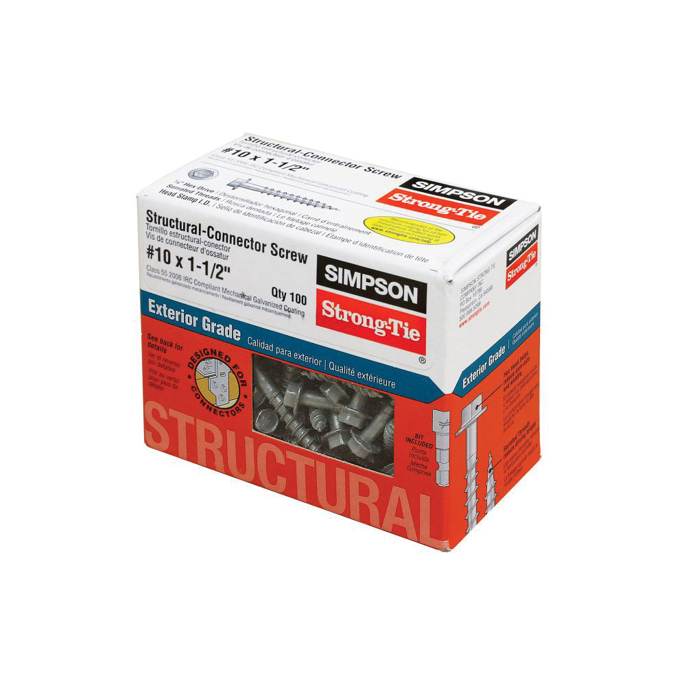 Simpson Strong-Tie Strong-Drive SD10112R100 Connector Screw, #10 Thread, 1-1/2 in L, Serrated Thread, Hex Drive, Steel - 2