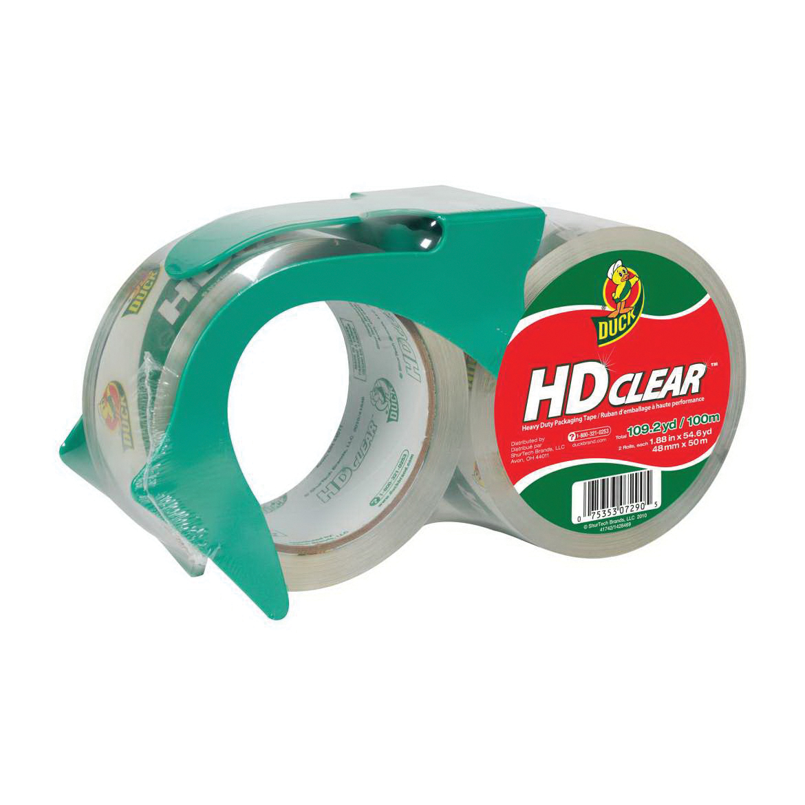 Duck HD Clear 281011 Series Packaging Tape, 54.6 yd L, Clear, 1.88 in W