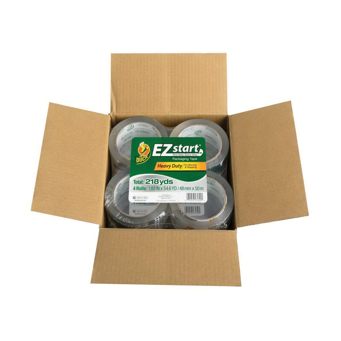 Duck EZ Start 280068 Packaging Tape, 54.6 yd L, 1.88 in W, Clear