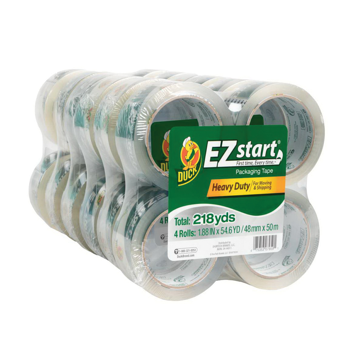 Duck EZ Start 280068 Packaging Tape, 54.6 yd L, 1.88 in W, Clear