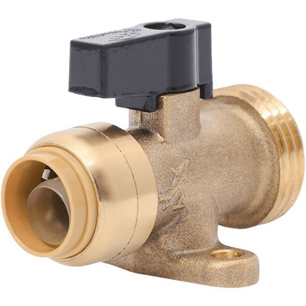 25559LF Straight Stop Valve, 1/2 x 3/4 in Connection, Push-Fit x MHT, 200 psi Pressure, Quarter-Turn Actuator, Brass Body