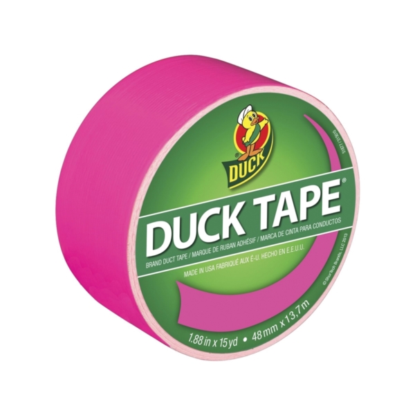 Duck 1265016 Duct Tape, 15 yd L, 1.88 in W, Vinyl Backing, Neon Pink - 1