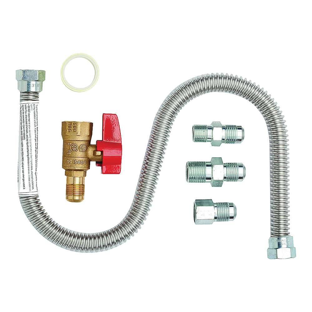 F271239 Gas Hookup Kit, 1-Stop, Universal, Brass/Stainless Steel