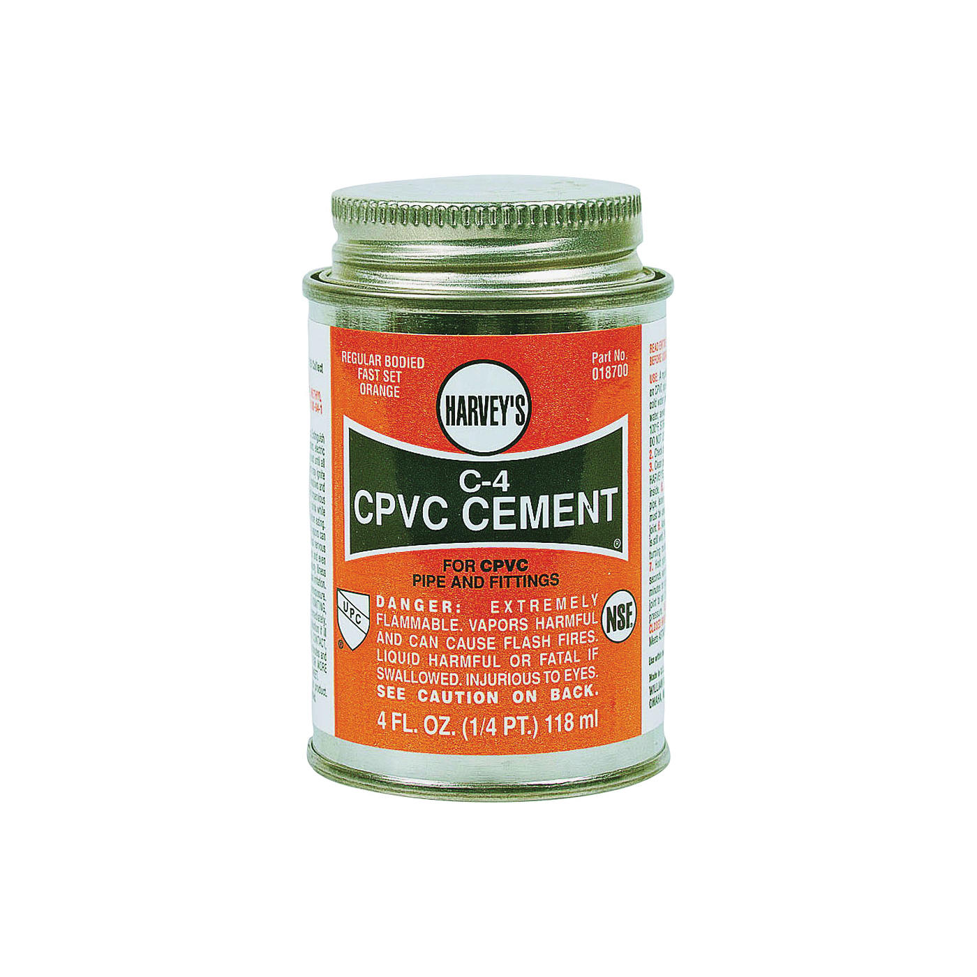 018710-24 Solvent Cement, 8 oz Can, Liquid, Orange