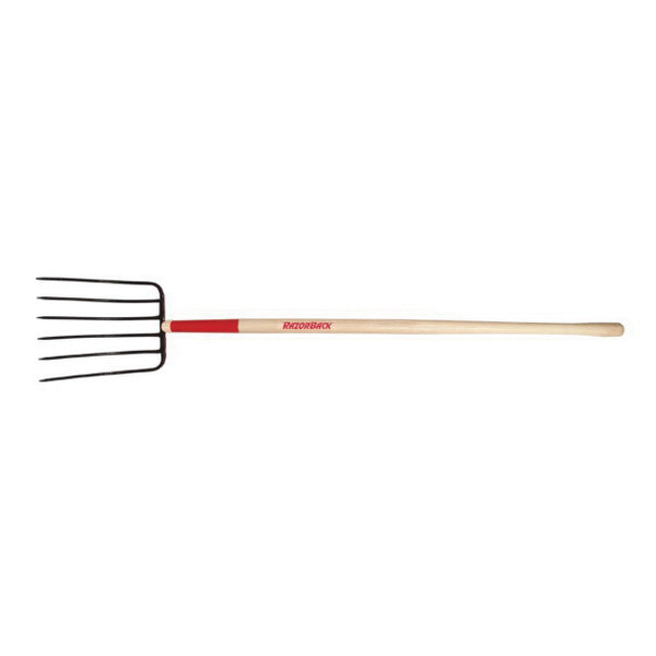 Razor-Back 74124 Tine Manure Fork, Oval Tine, Steel Tine, Wood Handle, 48 in L Handle