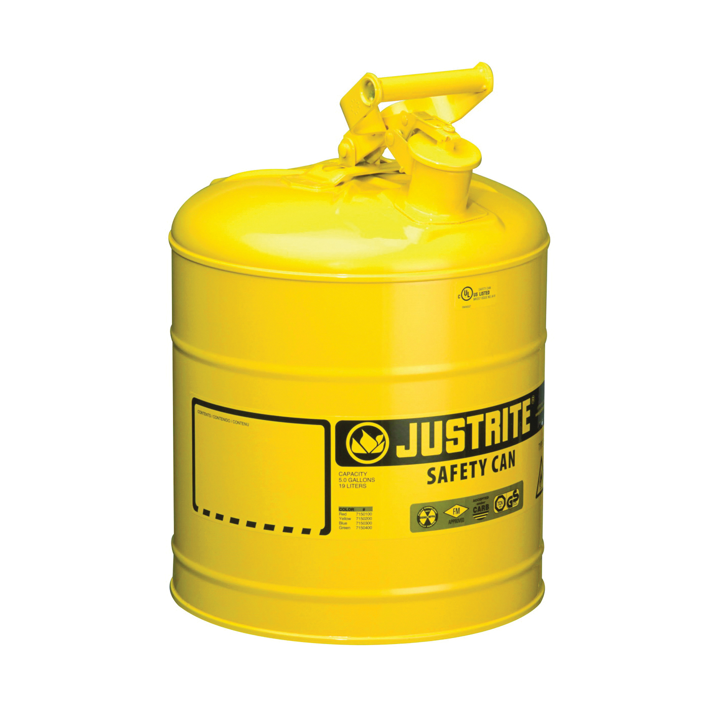 7150200 Safety Can, 5 gal Capacity, Steel, Yellow