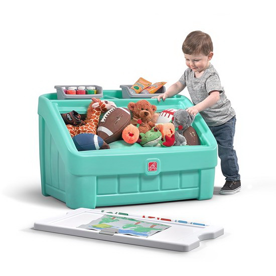 STEP2 481899 2-in-1 Toy Box and Art Lid, 30-1/2 in W, 4.5 cu-ft Capacity, Mint, Art Board Lid - 2