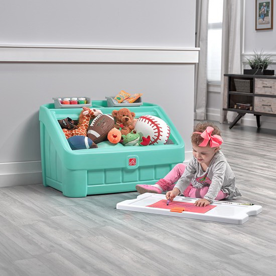 STEP2 481899 2-in-1 Toy Box and Art Lid, 30-1/2 in W, 4.5 cu-ft Capacity, Mint, Art Board Lid - 3