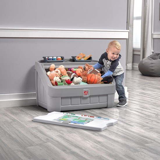 STEP2 481700 2-in-1 Toy Box and Art Lid, 30-1/2 in W, 4.5 cu-ft Capacity, Gray, Art Board Lid - 2