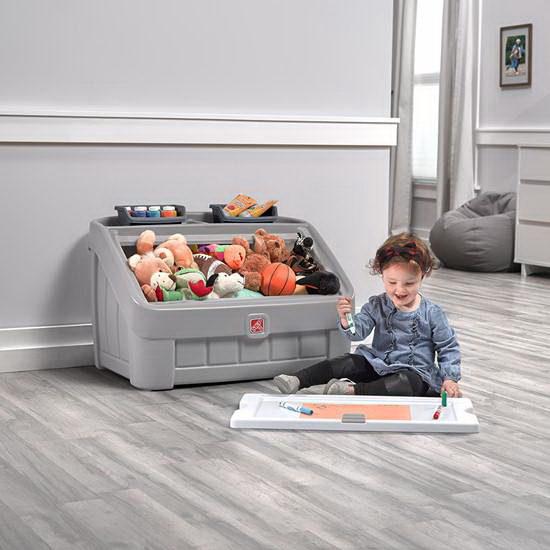 STEP2 481700 2-in-1 Toy Box and Art Lid, 30-1/2 in W, 4.5 cu-ft Capacity, Gray, Art Board Lid - 3