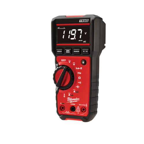 Rms Multimeter, Milwaukee, 600 VAC/VDC, 10 A, 10 to 50 Hz, 40 MOhm, 1000 uF, White on Black LCD Display - 2