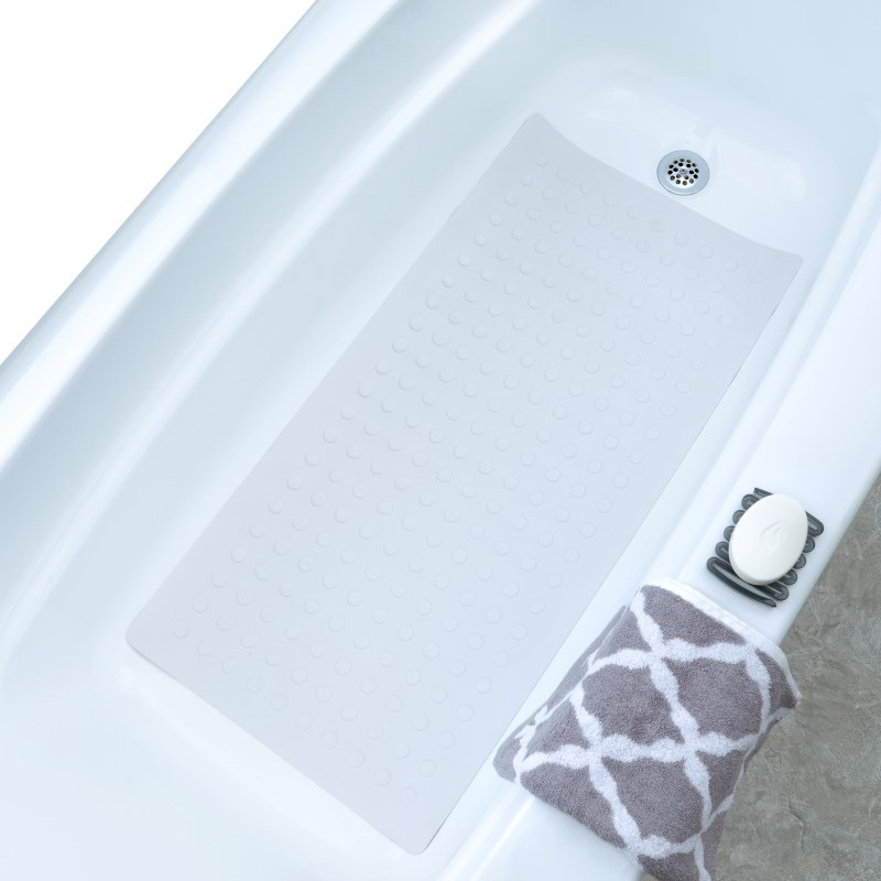 06601 Safety Bath Mat with Microba, 36 in L, 18 in W, Rubber Mat Surface, White