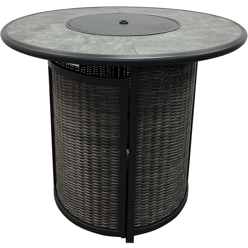 H23S7430R High Wicker Dining Table, 42.13 in W, 42.13 in D, 36 in H, Steel Frame, Round Table
