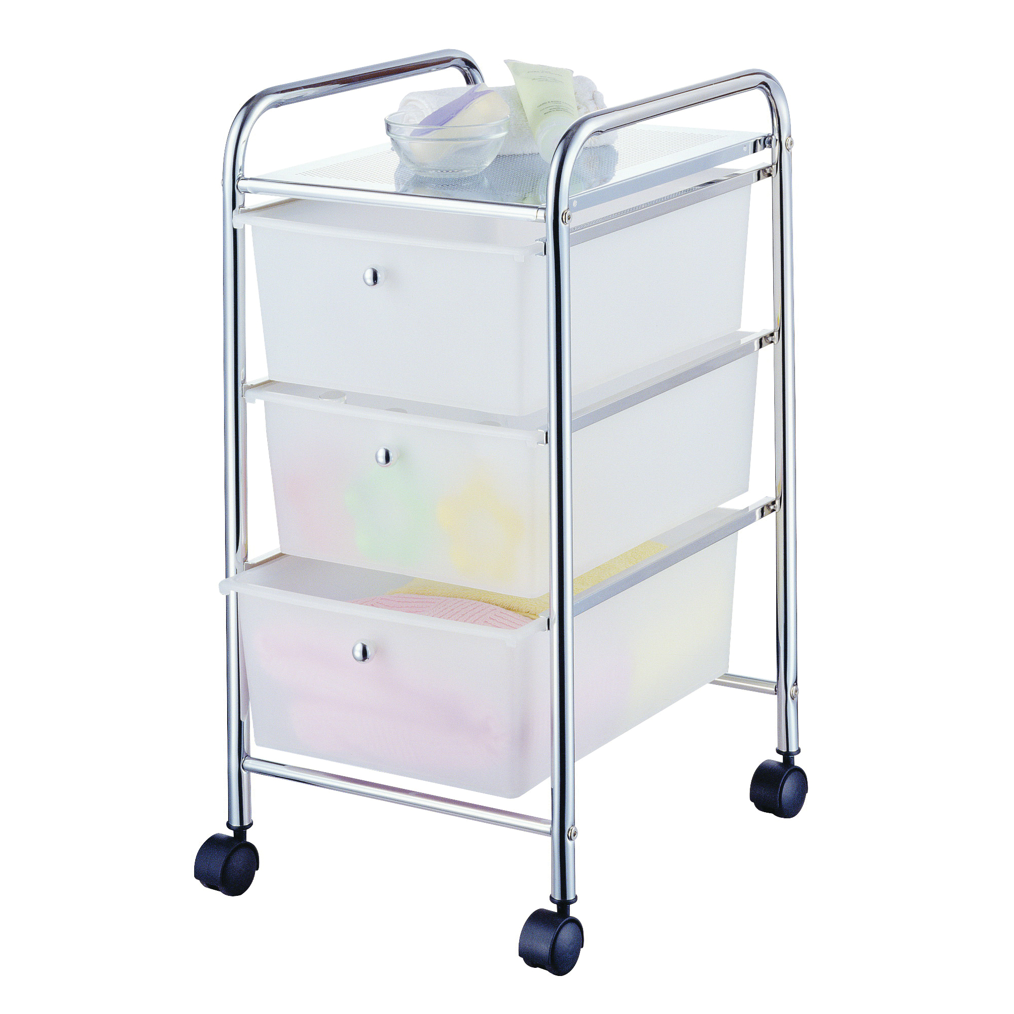 G003-CH Storage Cart, 15-3/8 in OAW, 25-5/8 in OAH, 13 in OAL, 3-Shelf, White Shelf