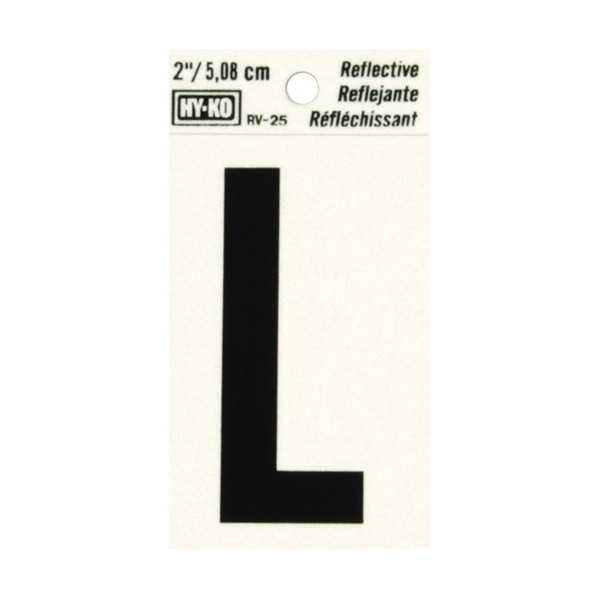 RV-25/L Reflective Letter, Character: L, 2 in H Character, Black Character, Silver Background, Vinyl