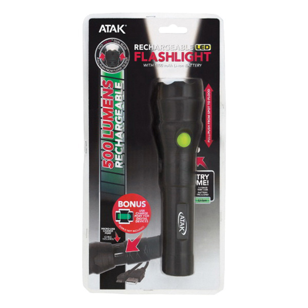 Performance Tool ATAK Pro-Focus Series 551 Rechargeable Flashlight, Black Anodized, 2200 mAh, Spot to Flood Beam