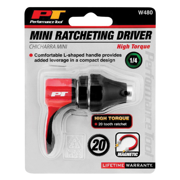Performance Tool W480 High-Torque Mini Ratchet Driver, L-Shaped Handle