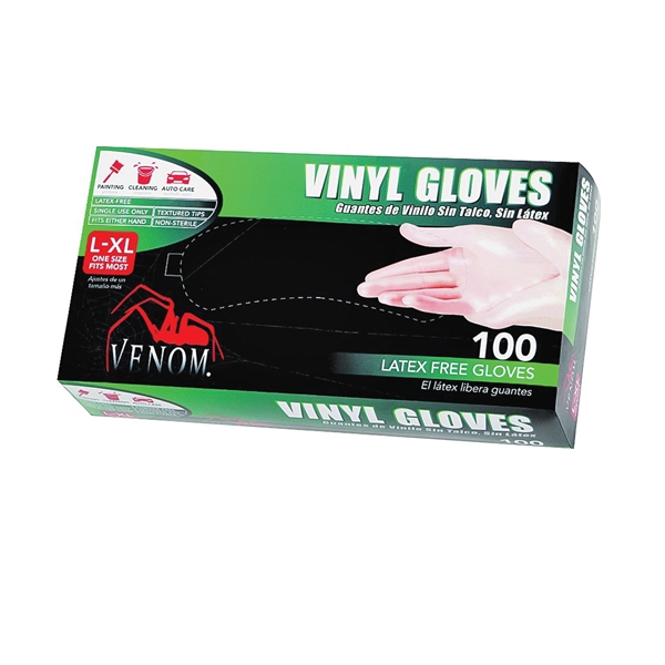 VENOM STEEL VEN4135 Non-Sterile Disposable Gloves, L/XL, 9 in L, Vinyl, Clear - 2