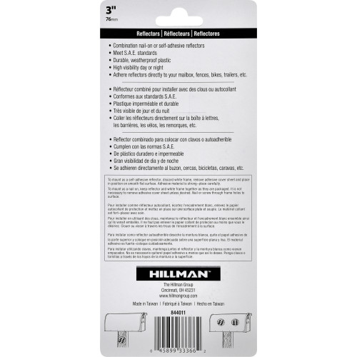 HILLMAN 844011 Circle Reflector, Blue Reflector, Plastic Reflector, Adhesive Mounting, 3 in W Reflector - 3