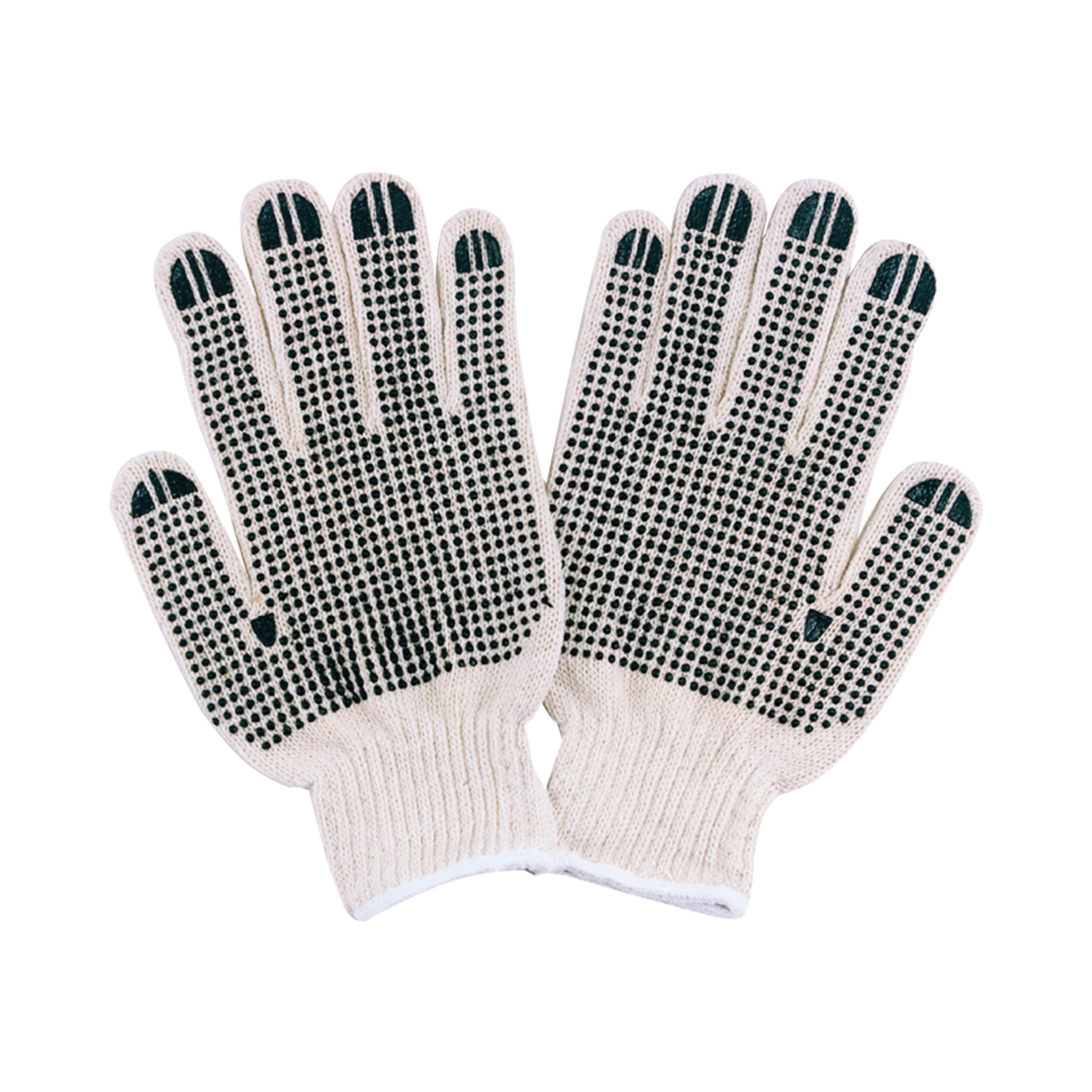 FO809PVD2 Knitted Work Gloves with PVC Dots, One-Size, Ribbed Knit Wrist, 60% Cotton 40% Polyester, Natural White
