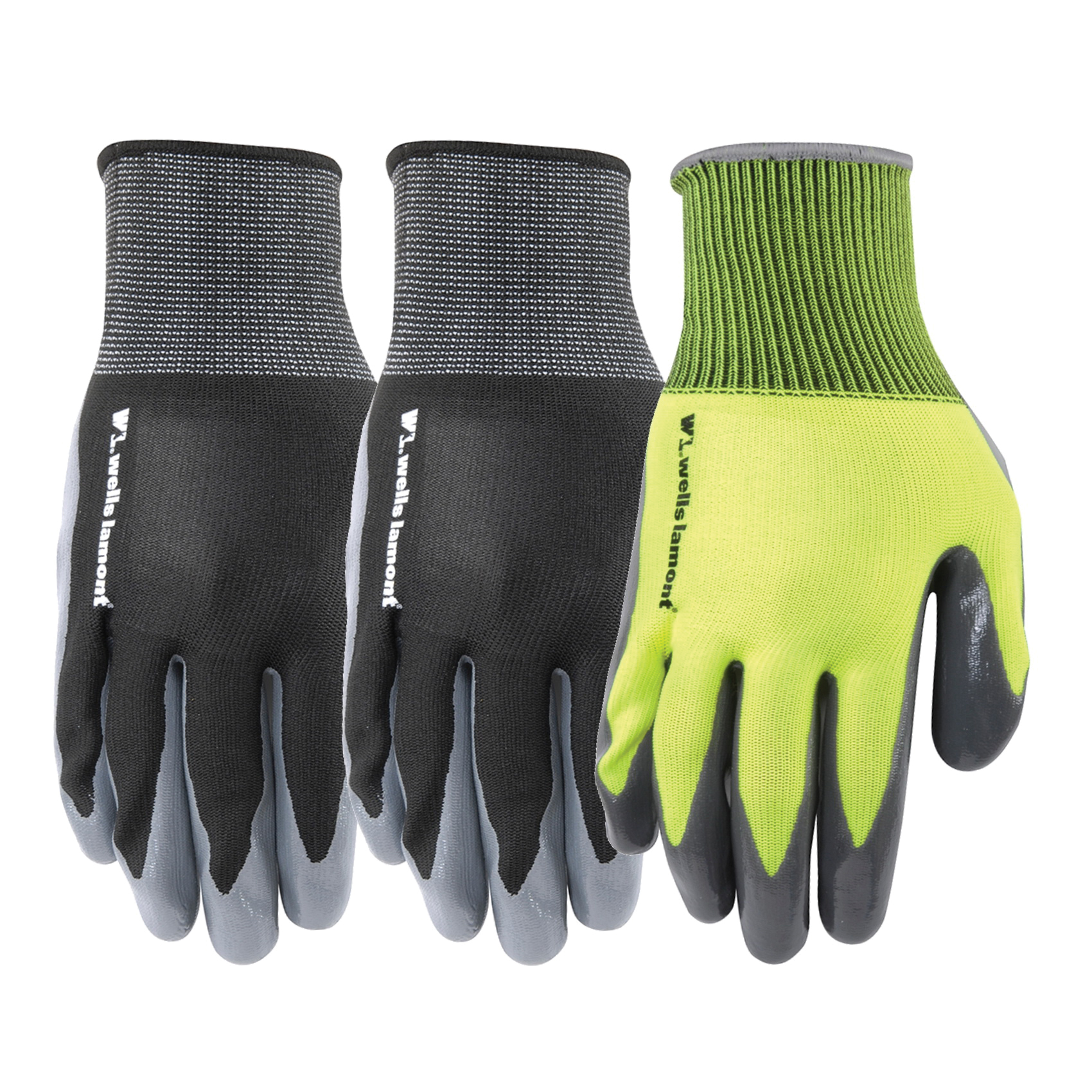 546LF Work Gloves, Men's, L, Nitrile Coating, Polyester Glove, Black/Gold/Yellow