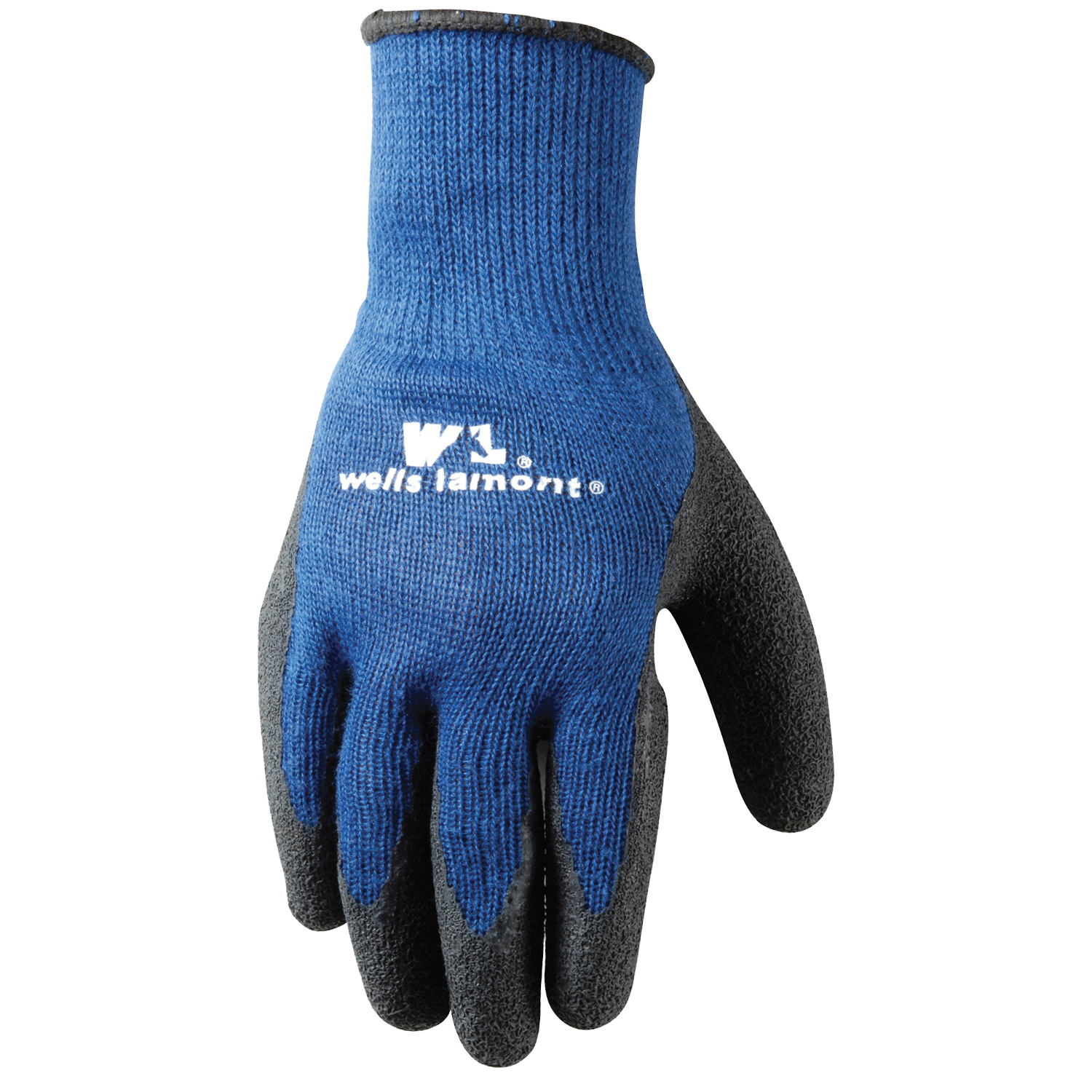 524XL Work Gloves, Men's, XL, Knit Cuff, Latex Coating, Cotton/Polyester Glove, Black/Blue