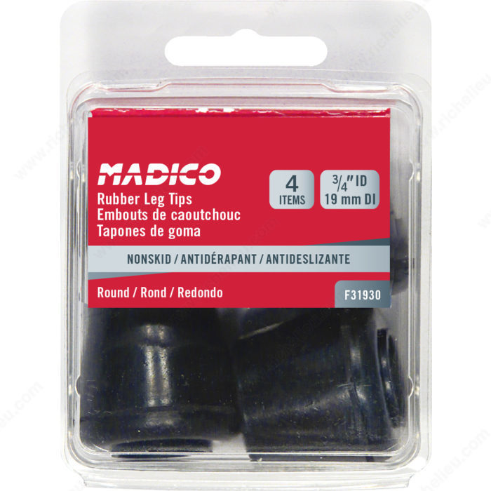 Richelieu F31930 Chair Leg Tip, Round, Rubber, Black, 3/4 in Dia - 2