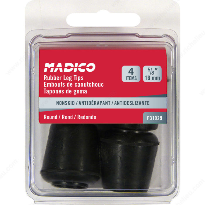 Richelieu F31929 Chair Leg Tip, Round, Rubber, Black, 5/8 in Dia - 2