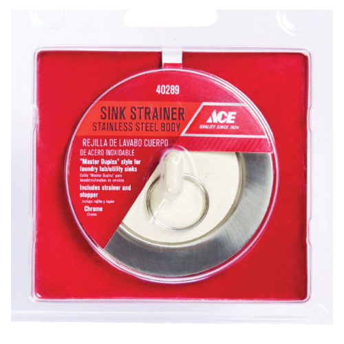 ACE 40289 Sink Strainer, 2 to 2-1/2 in Dia, Stainless Steel, Polished Chrome, For: 2 to 2-1/2 in Drain Openings