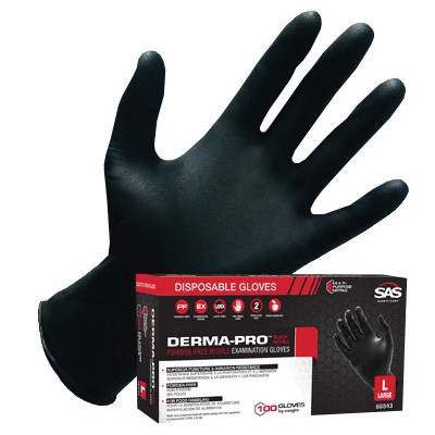 SAS Safety Corp 66543-10 Disposable Gloves, L, Nitrile, Powder-Free, Black - 2