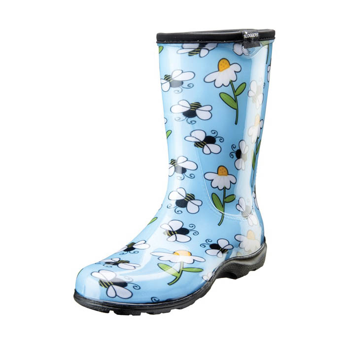 5020BEEBL-6 Rain and Garden Boots, 6, 15-1/2 in W, Bee, Light Blue