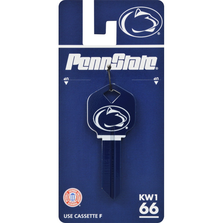 Hillman 89842 Key Blank, Penn State University, NCAA, Brass, Nickel, For: Kwikset KW1 Keys, #66 Key Number, 1/PK