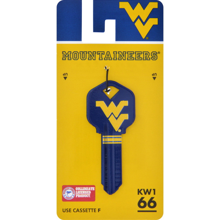 Hillman 89859 Key Blank, West Virginia University, NCAA, Brass, Nickel, For: Kwikset KW1 Keys, #66 Key Number, 1/PK