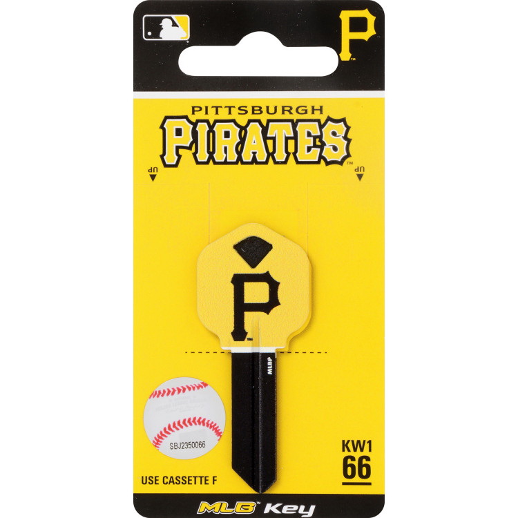 Hillman 89673 Key Blank, Pittsburgh Pirates, MLB, Brass, Nickel, For: Kwikset KW1 Keys, #66 Key Number, 1/PK