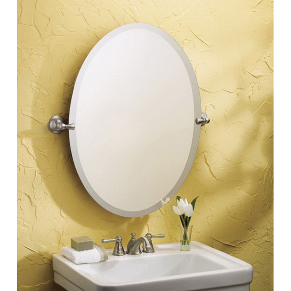 Sage Series Decorative Tilting Mirror, Moen, Oval, 22.79 in W, 26 in H, Metal Frame, Brushed Nickel Frame - 2