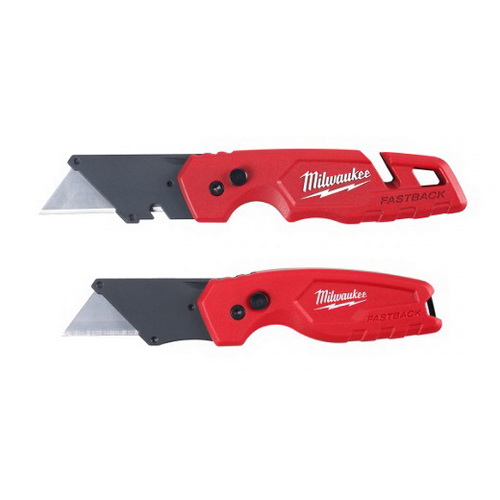 FASTBACK Series 48-22-1503 Folding Utility Knife Set, 2-Piece, Carbon Steel/Composite, Red
