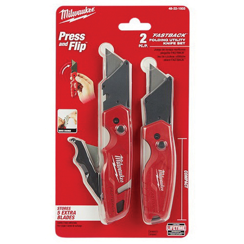 Milwaukee FASTBACK Series 48-22-1503 Folding Utility Knife Set, 2-Piece, Carbon Steel/Composite, Red - 4