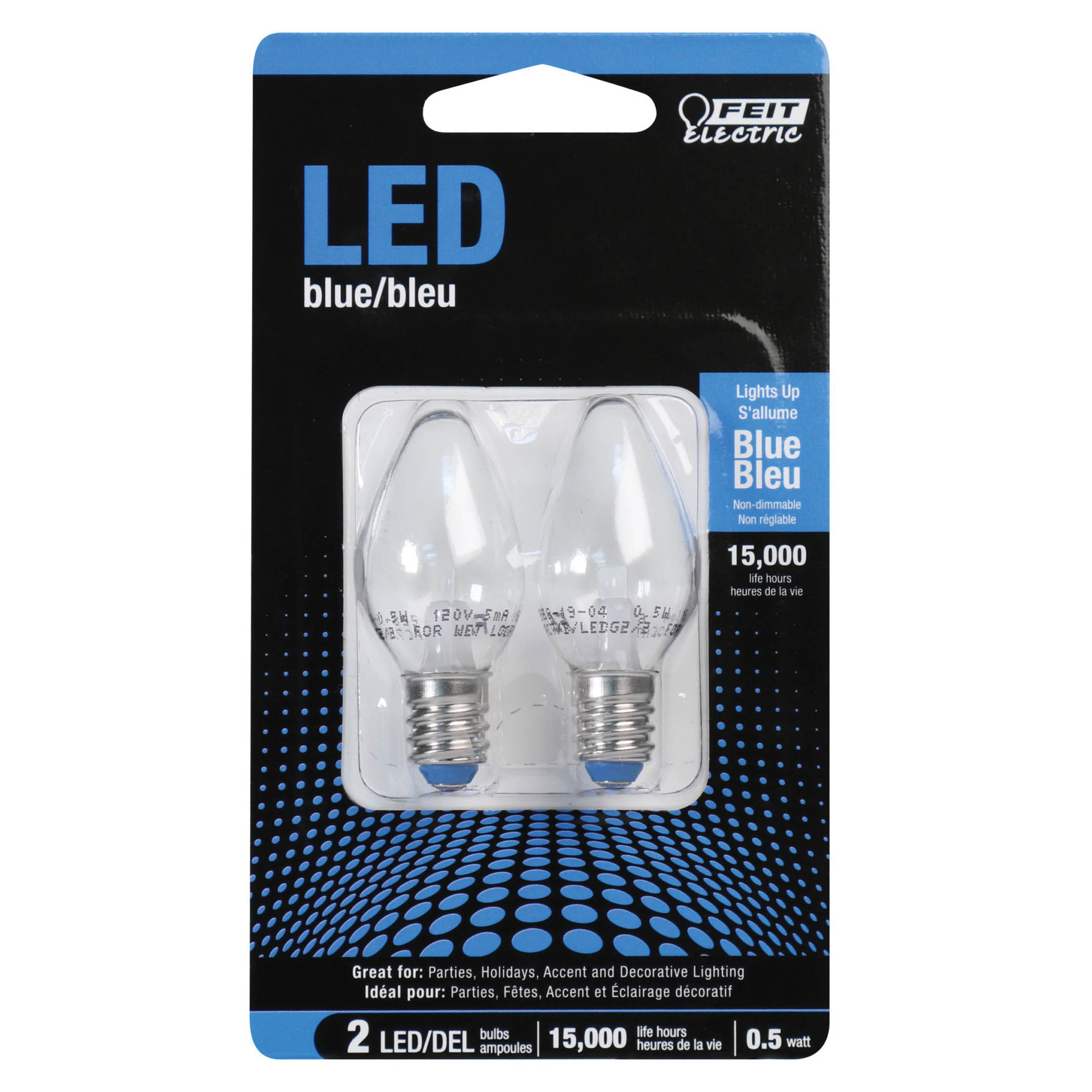 Feit Electric BPC7BLEDG22 Night Light Bulb, E12 Candelabra Lamp Base, Blue Light, 15,000 hr Average Life - 2