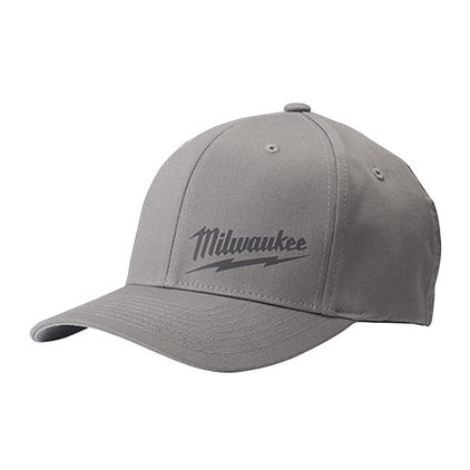 504G-LXL Fitted Hat, Milwaukee Logo, L/XL, Cotton/Polyester/Spandex, Gray