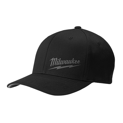 504B-LXL Fitted Hat, Milwaukee Logo, L/XL, Cotton/Polyester/Spandex, Black