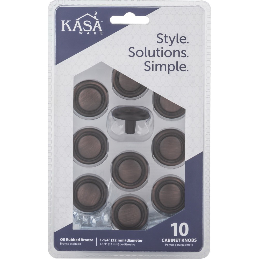 Hardware Resources K236BORB-10 Cabinet Knob, Traditional, 1-1/4 in Dia, Zinc, Brushed Oil-Rubbed Bronze, 10/PK