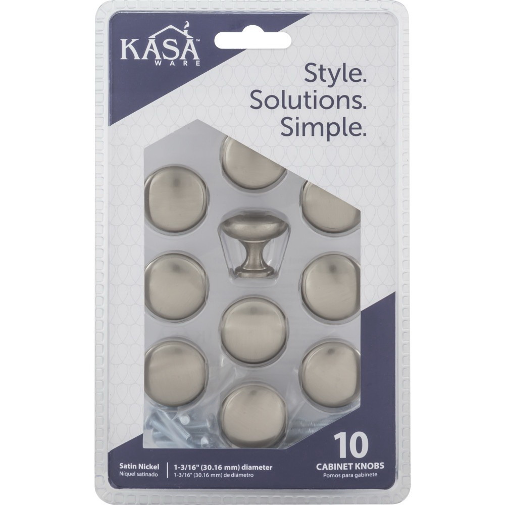 Hardware Resources K778SN-10 Cabinet Knob, Traditional, 1-3/16 in Dia, Zinc, Satin Nickel