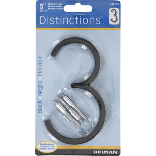 Distinctions 844713 House Number, Character: 3, 5 in H Character, Black Character, Zinc