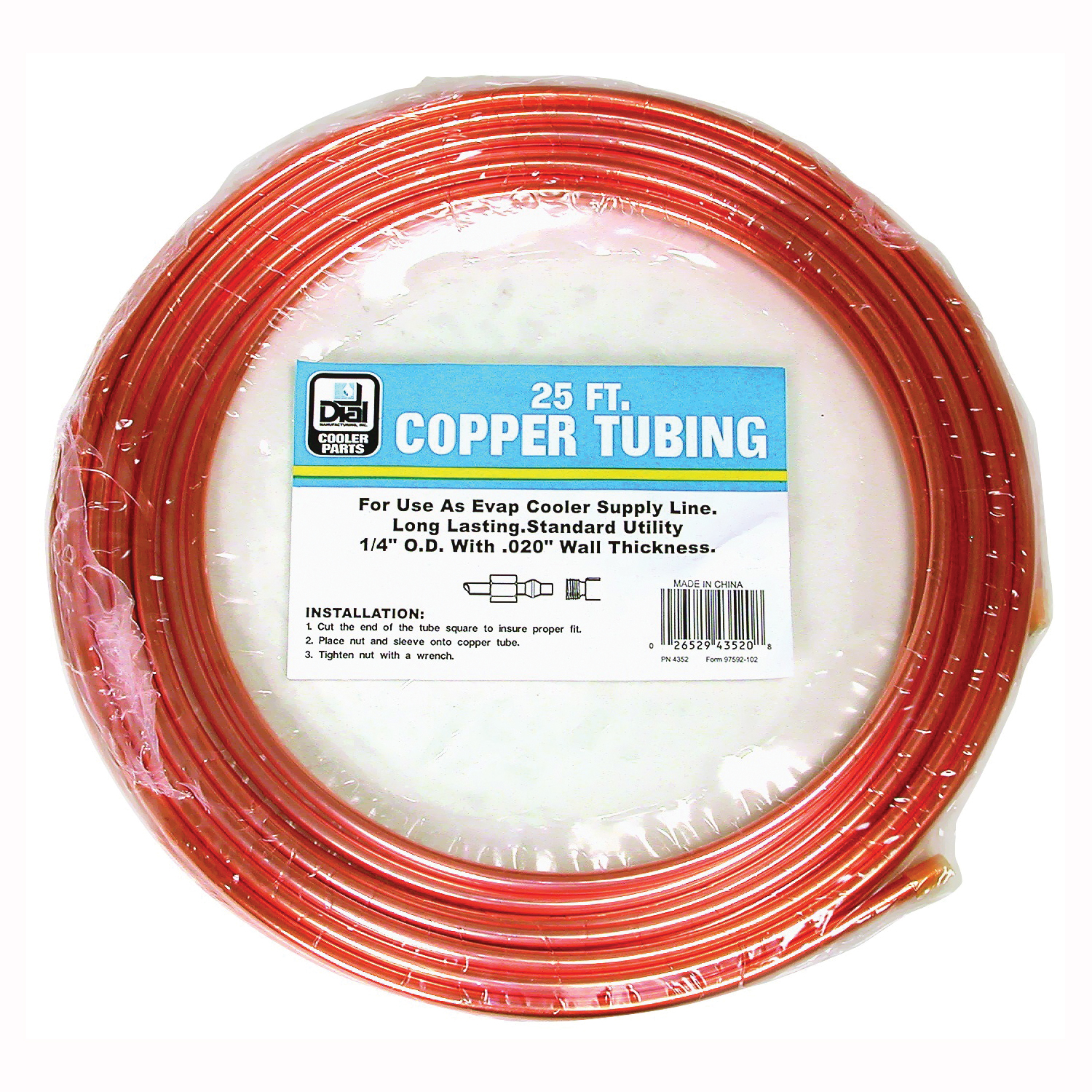 4352 Cooler Tubing, Copper, For: Evaporative Cooler Purge Systems