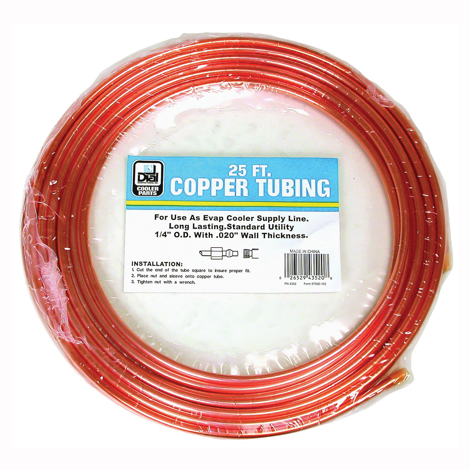 4352 Cooler Tubing, Copper, 25 ft L, For: Evaporative Cooler Purge Systems