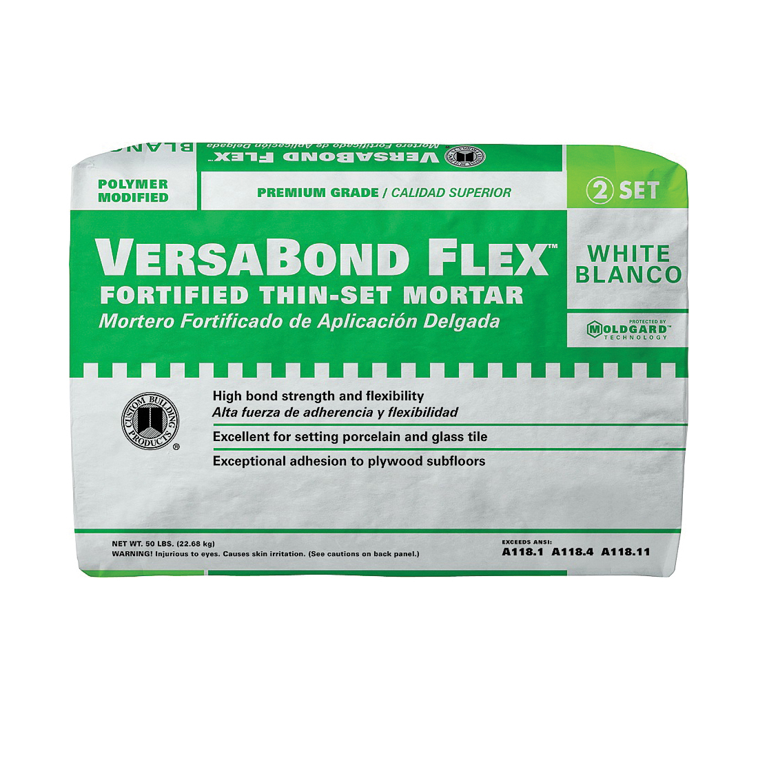 VersaBond Flex Series VBFW50 Thin-Set Mortar, White, Powder, 50 lb Bag