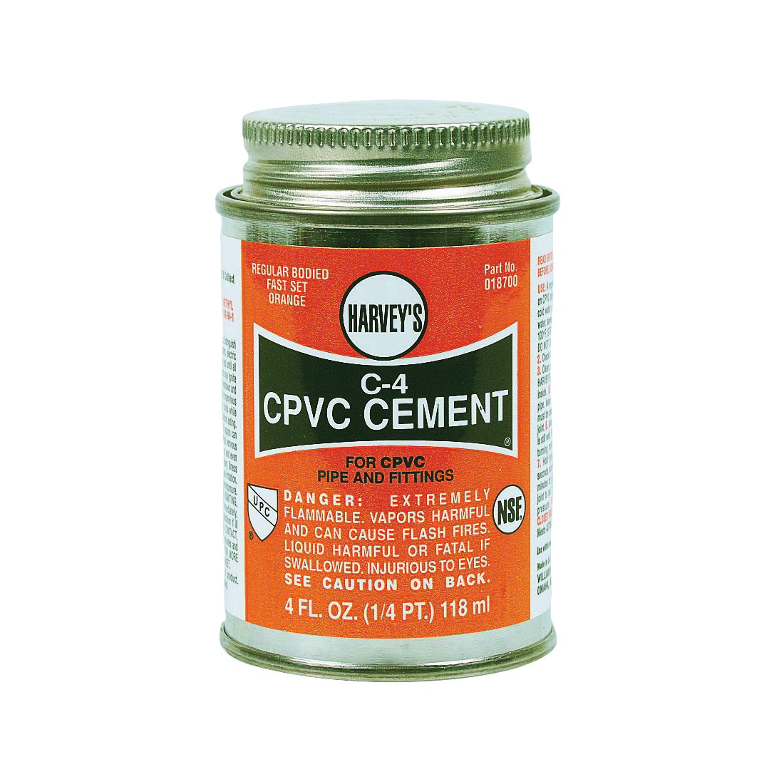 018700-24 Solvent Cement, 4 oz Can, Liquid, Orange