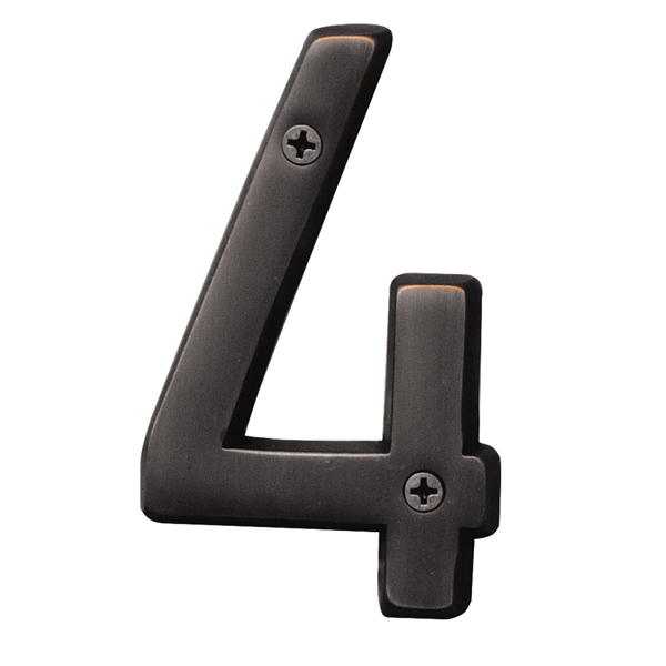 Prestige Series BR-42OWB/4 House Number, Character: 4, 4 in H Character, Bronze Character, Solid Brass