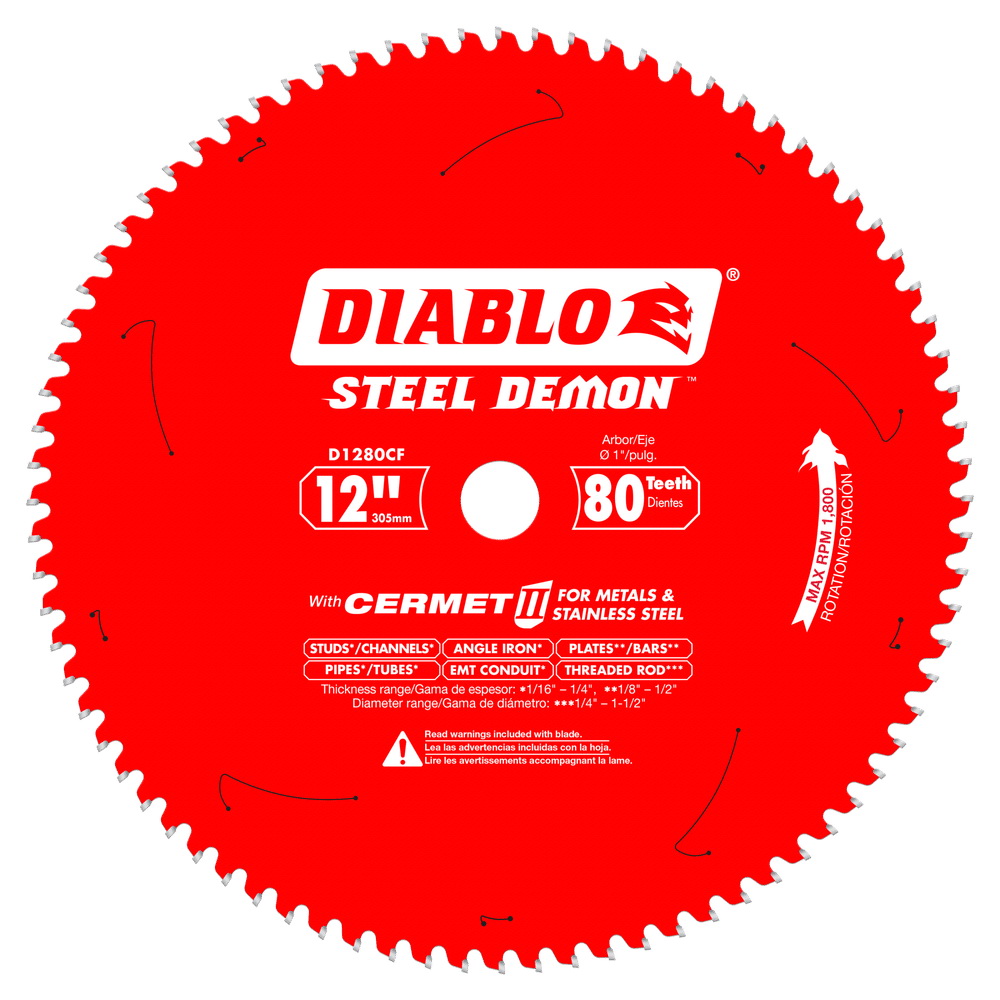 Steel Demon D1280CF Circular Saw Blade, 12 in Dia, 1 in Arbor, 80-Teeth, Cermet Cutting Edge